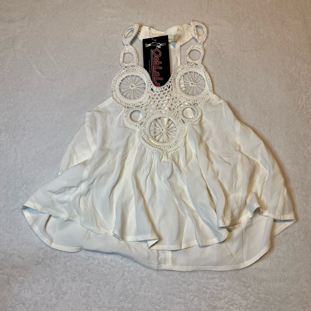 White Crochet Ring Lace Crop Top